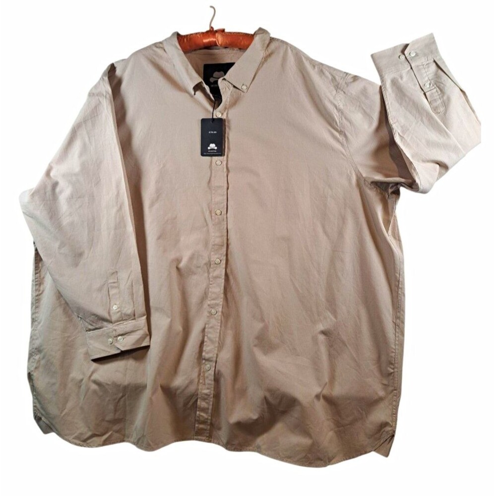 Winston Woven Cotton Men's 5XL Beige Solid Long Sleeve Button-Up Shirt 65933 NWT